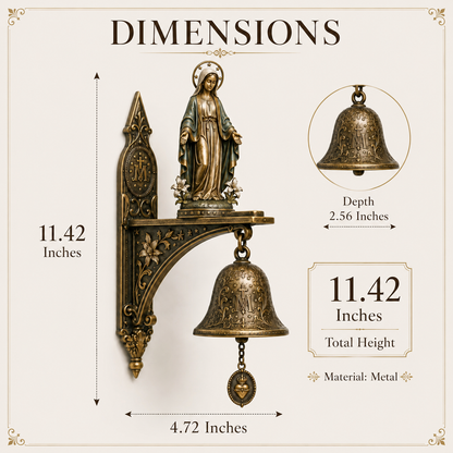 Our Lady of Grace Bronze Miraculous Medal Wall Bell | 🙏Catholic Religious Home & Garden Decor"✨