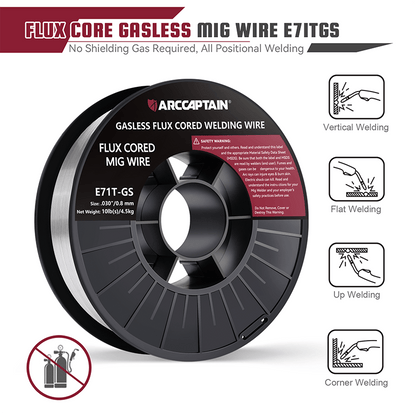 ARCCAPTAIN E71T-GS 10LB Gasless Flux Core Wire, Self-Shielded, All Positions