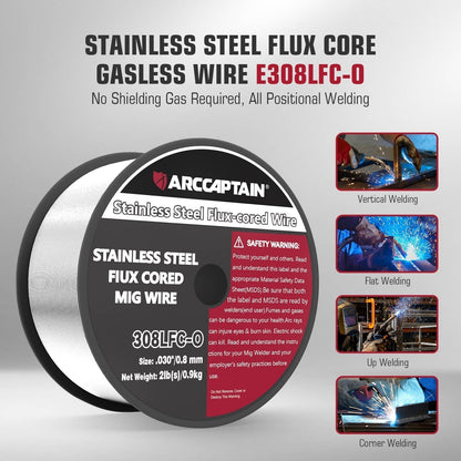 ARCCAPTAIN E308LFC-O Flux Cored Wire 2 Lbs Stainless Steel MIG Welding Wire