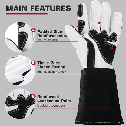 14 Inch Goatskin TIG Welding Gloves, Professional Protective Gloves for TIG Welding