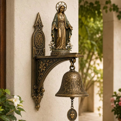 Our Lady of Grace Bronze Miraculous Medal Wall Bell | 🙏Catholic Religious Home & Garden Decor"✨