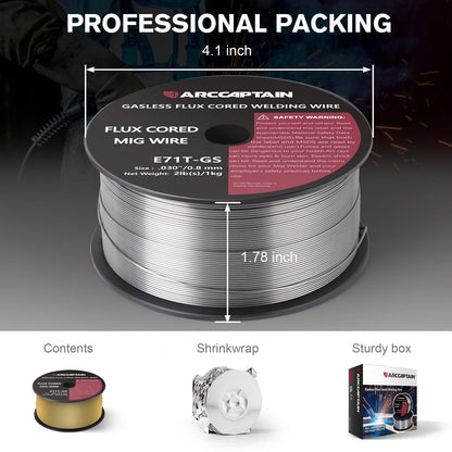 Arccaptain ‎E71T-GS Flux Core Wire 2 Lbs Spool Gasless Carbon Steel MIG Wire