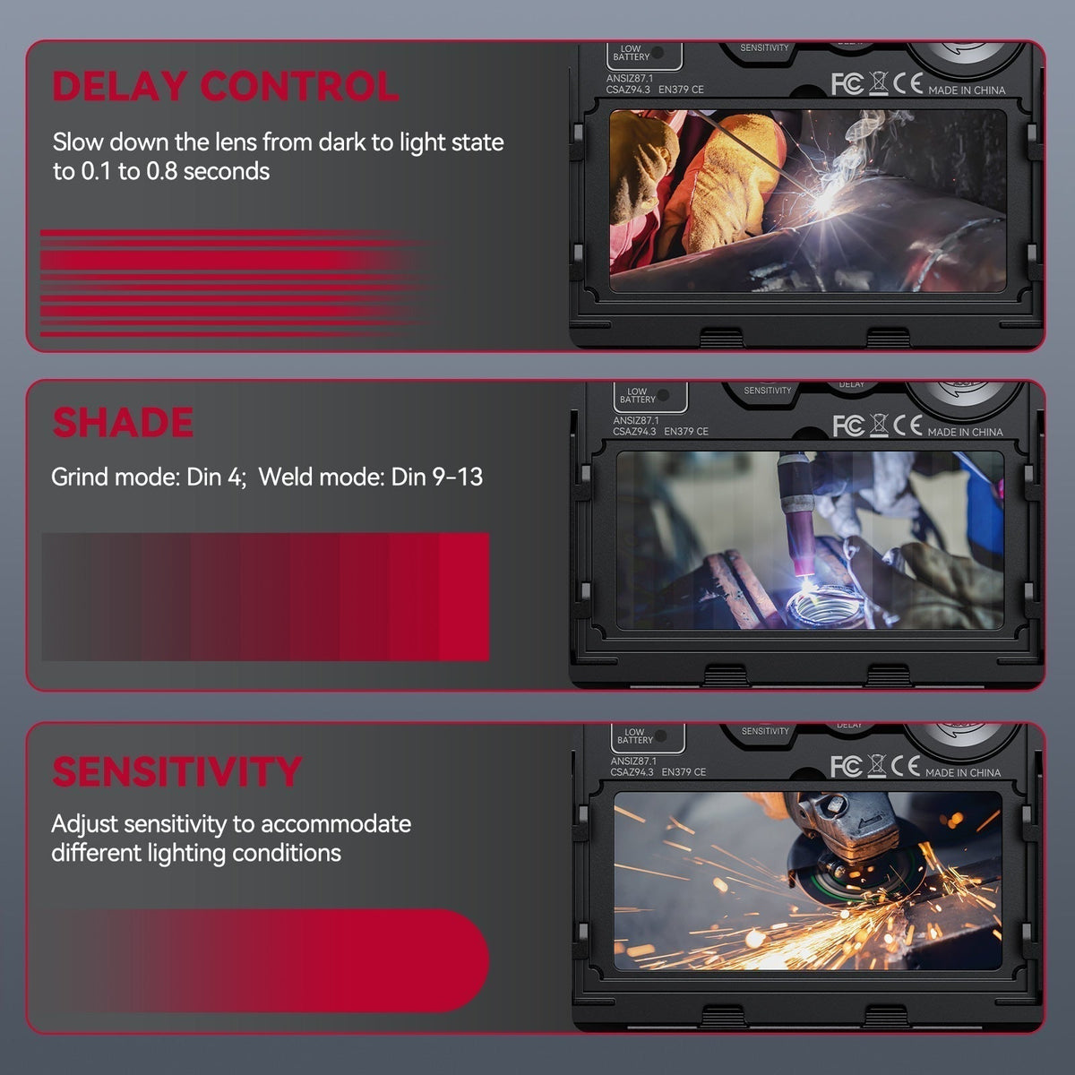 EXSpace X100 Welding Helmet Auto Dark with Light Black